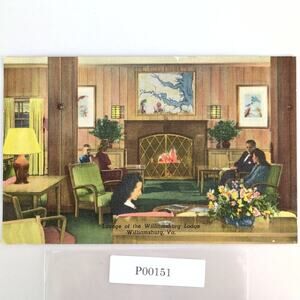 Vintage Williamsburg Virginia Linen Postcard Lodge Lounge 1952 Hotel Cyprus Wood